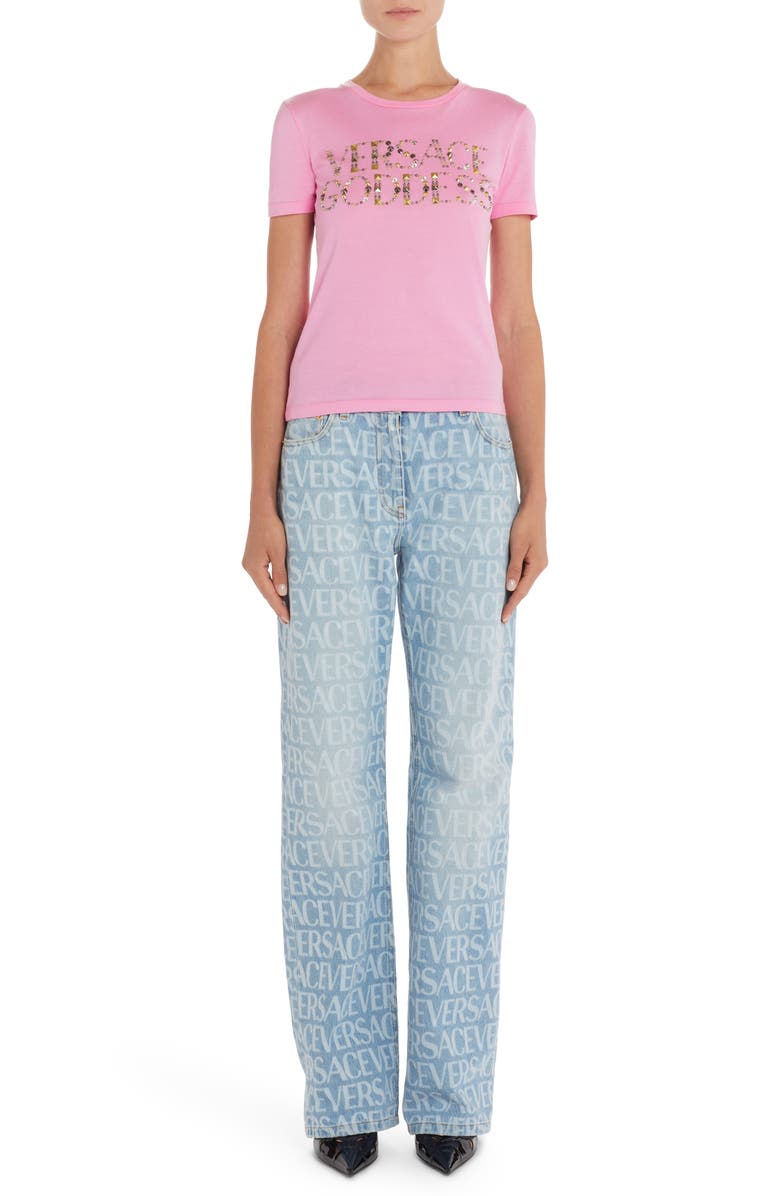 Versace Embellished Logo Cotton Graphic Tee, Alternate, color, 