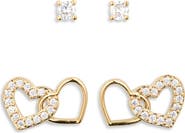 Nadri Sweethearts Set of 2 Cubic Zirconia Round & Heart Stud Earrings