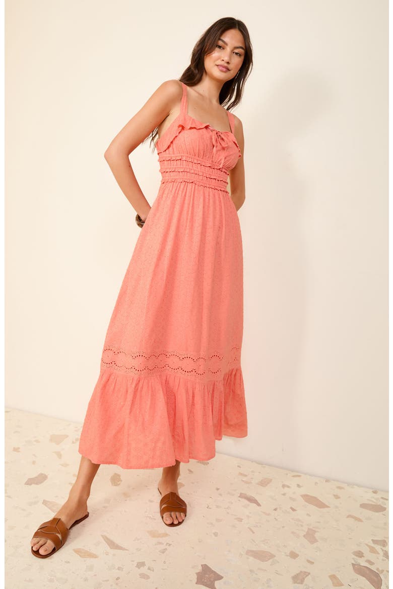 Broderie Anglais Ruffle Maxi Sundress, Alternate, color, ORANGE