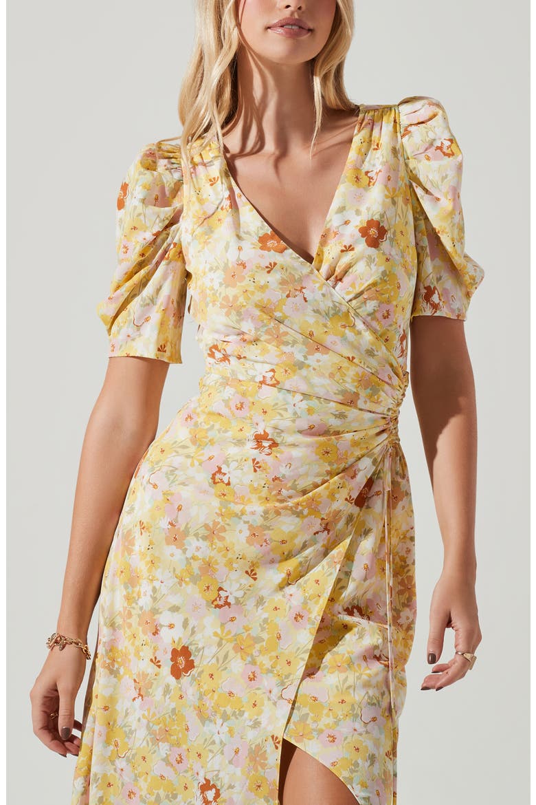 Martina Ruched Dress, Alternate, color, YELLOW RUST FLORAL