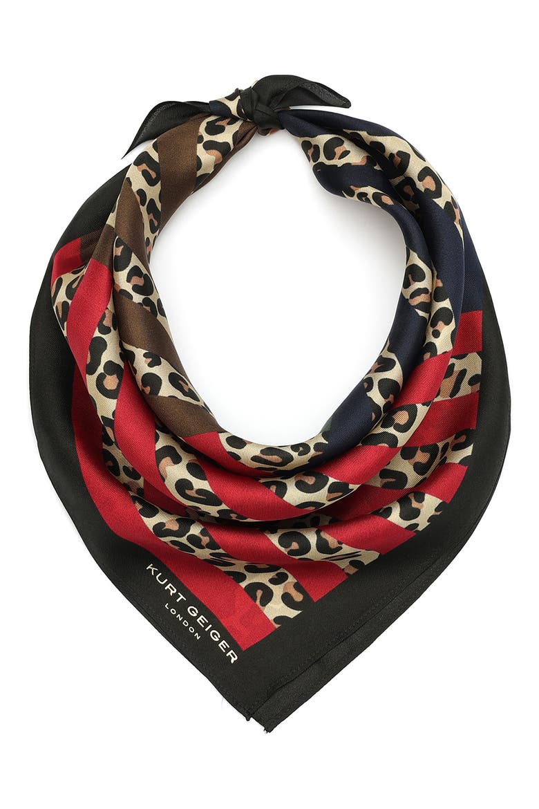 Mixed Stripe Silk Bandana, Main, color, LEOPARD MULTI