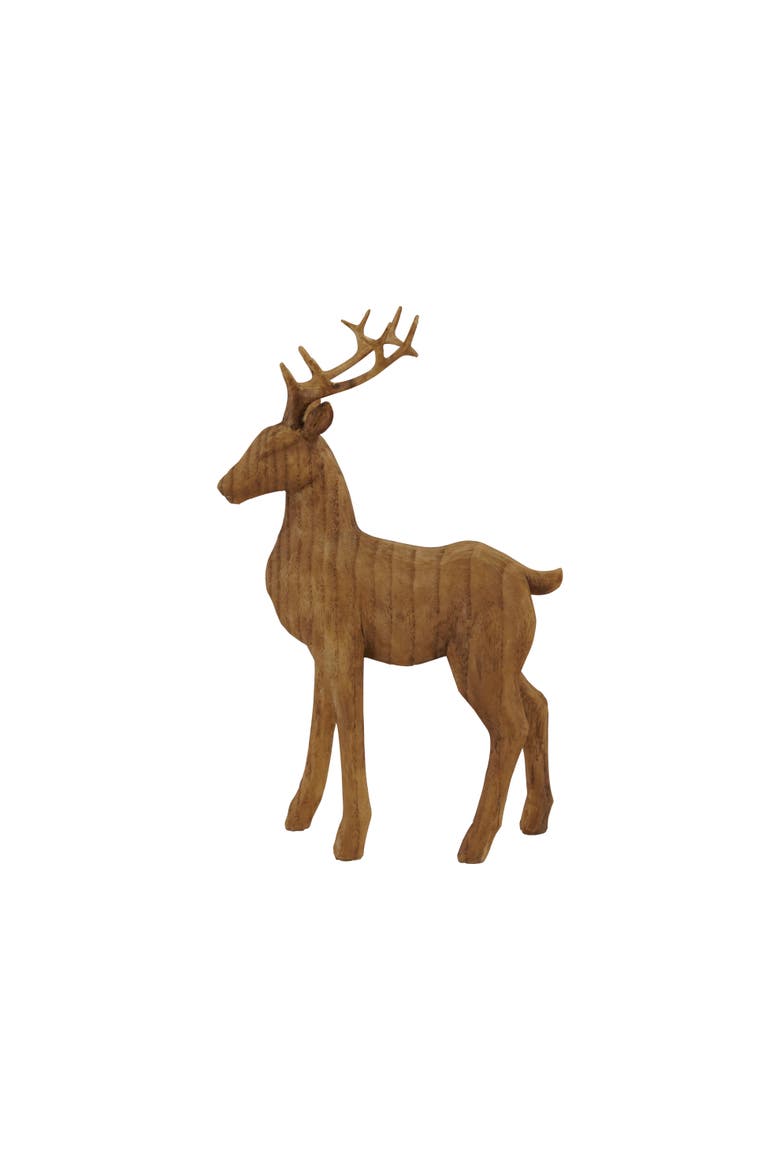 Wood-Finish Polyresin Deer Sculpture, Alternate, color, Wood Finish