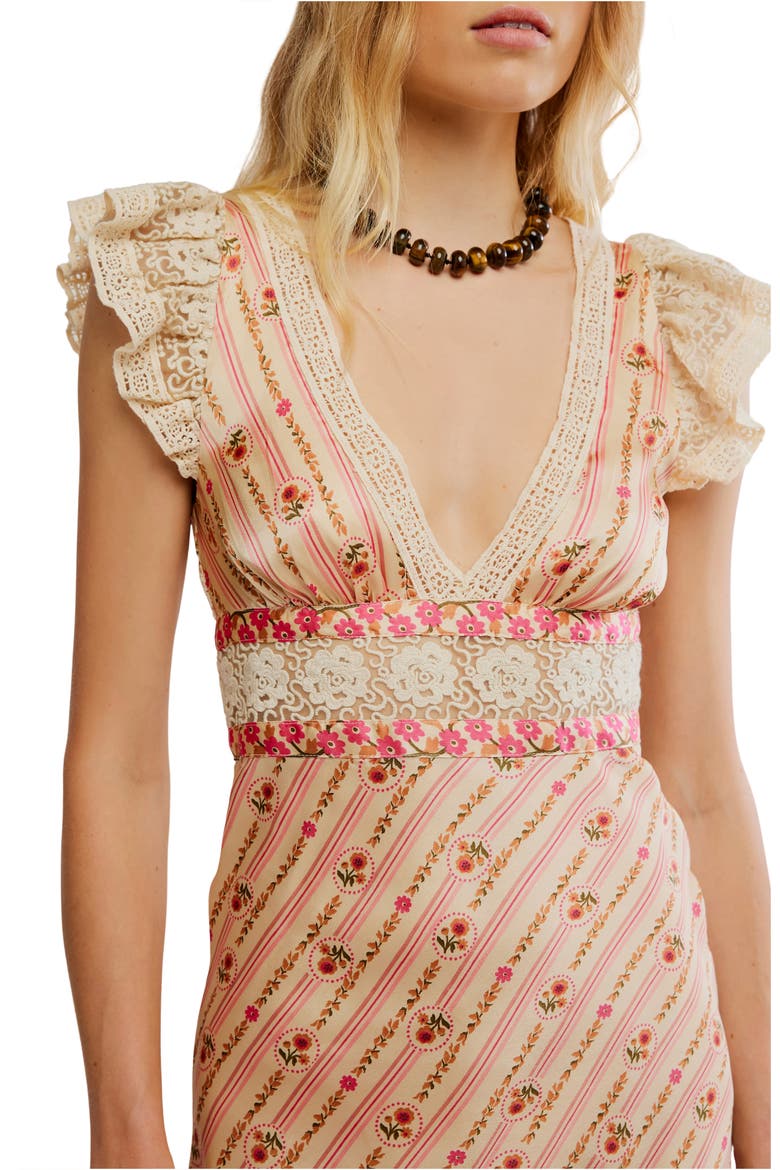 Bali Belle Floral Ruffle Satin Midi Dress, Alternate, color, SOFT PINK