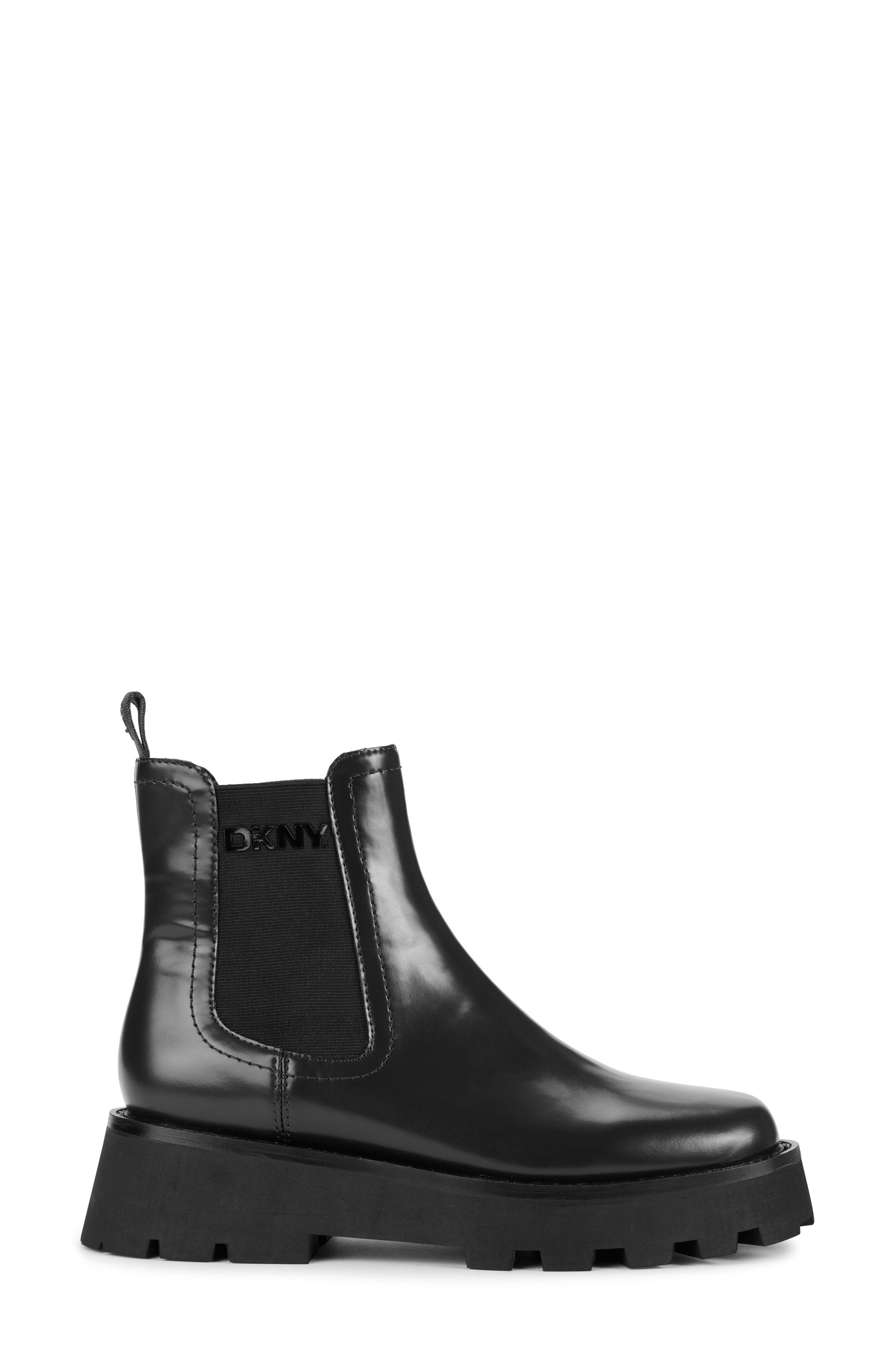 DKNY Senni Lug Sole Chelsea Boot, Alternate, color, Black