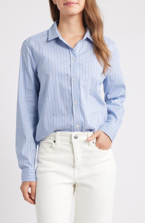 Beachlunchlounge Lynden Embellished Stripe Cotton Blend Button-up Shirt In Blue