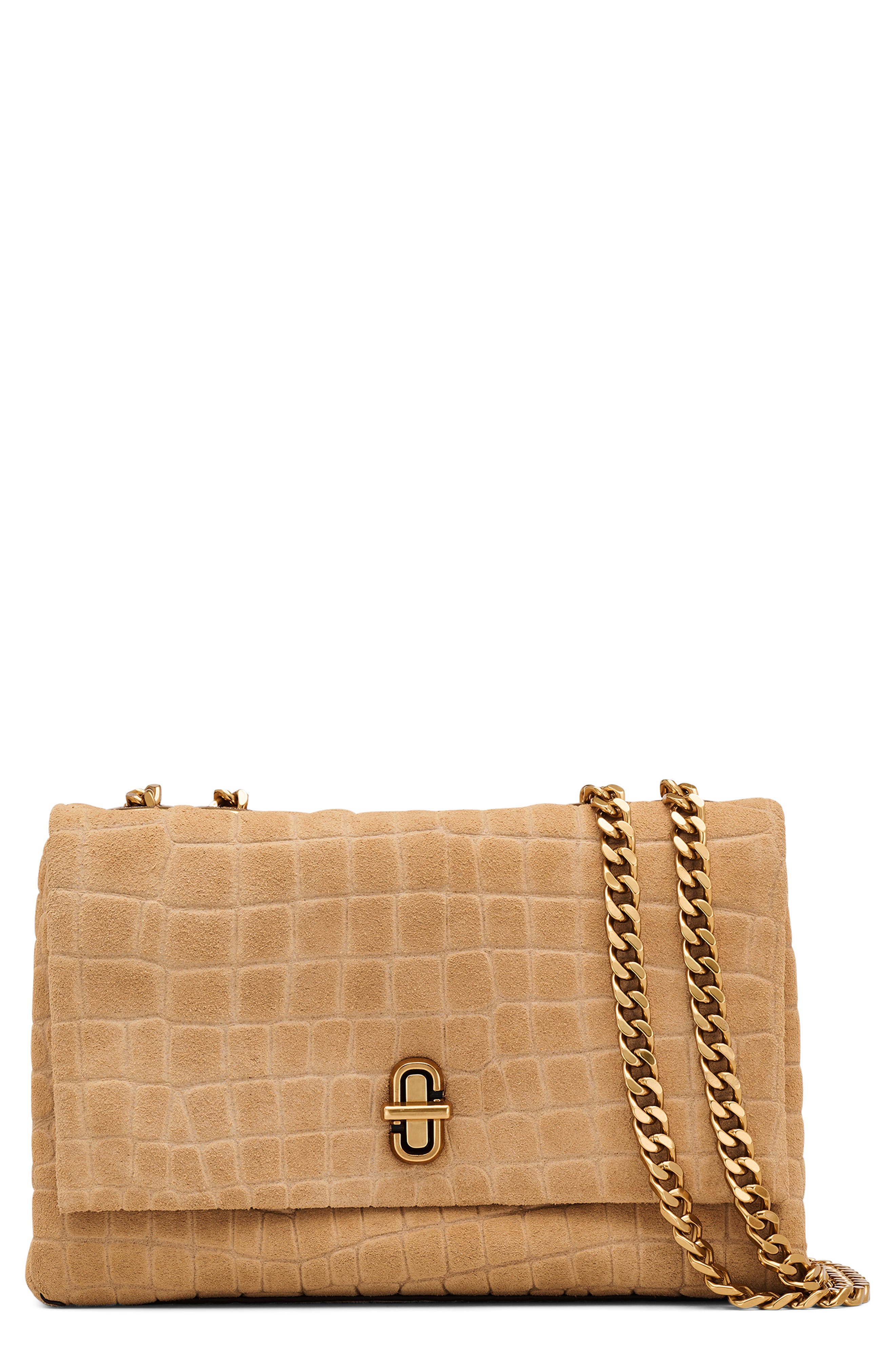 Marc Jacobs The Suede Croc Slim Dual Convertible Shoulder Bag, Main, color, Sahara