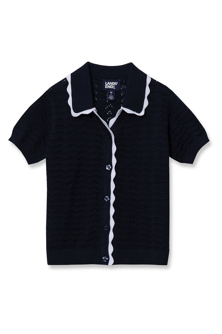 Girls Short Sleeve Collared Sweater, Main, color, Classic Navy