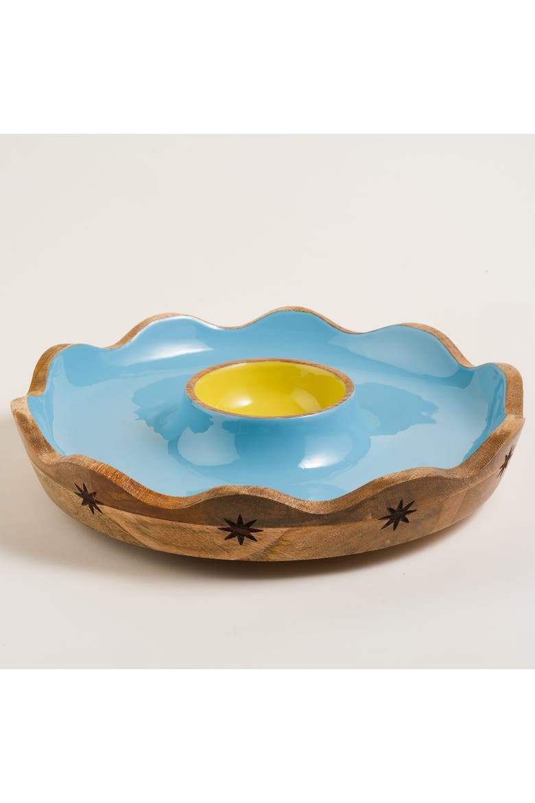 Lakri Carved Mango Wood Serving Bowl | Artisan Serving, Main, color, Blue