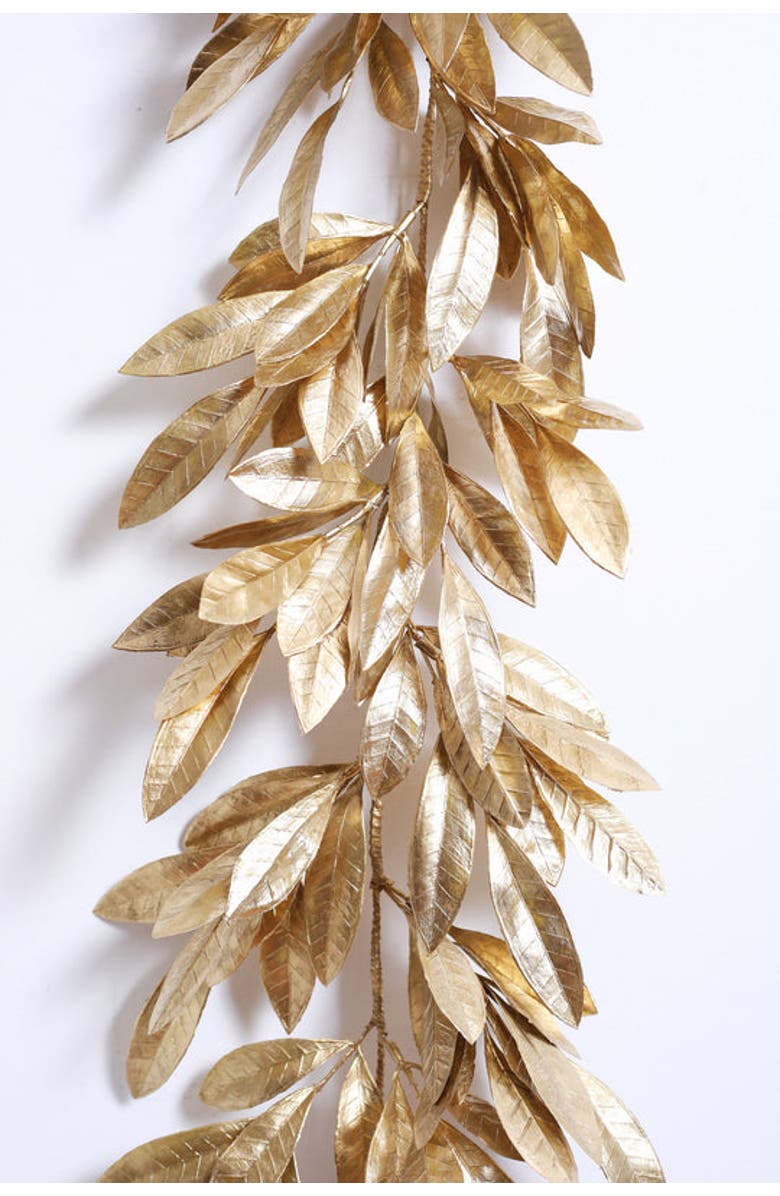 Darby Creek Trading Antiqued Gold Bay Leaf Christmas Holiday Front Door Garland Table Runner, Alternate, color, Metallic Gold