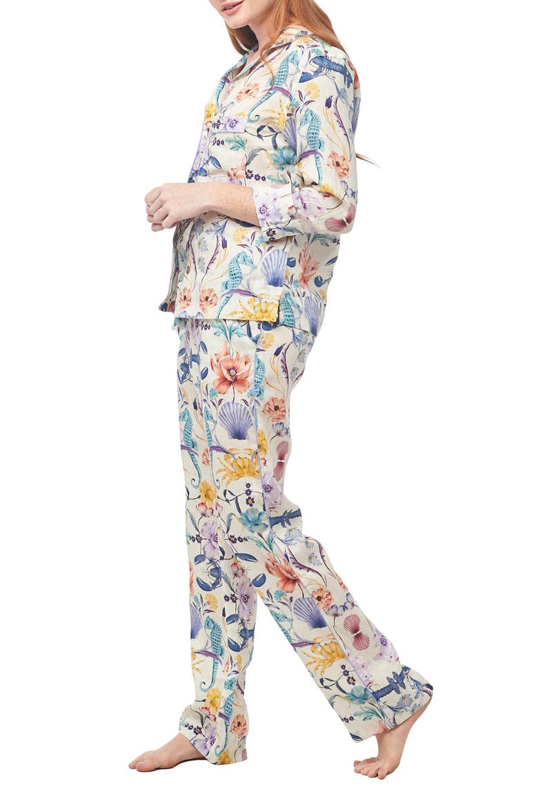 Nina Seahorses Linen Pajamas, Alternate, color, WHITE