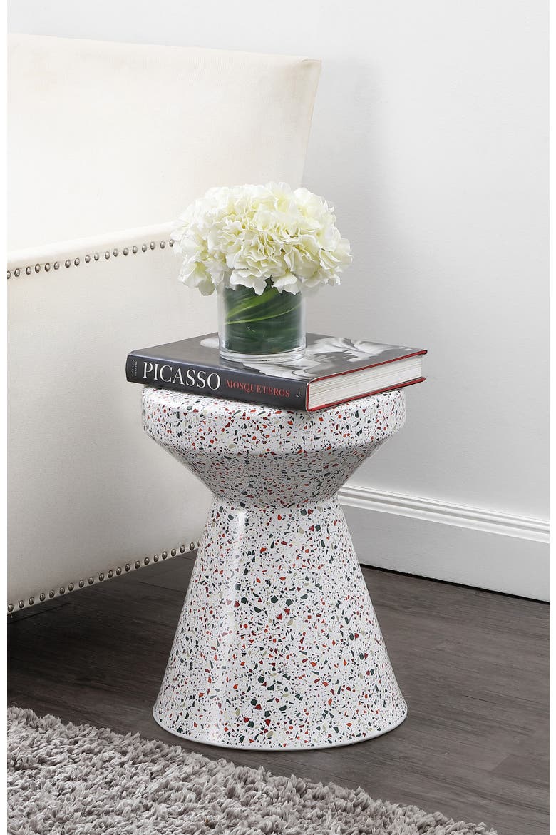 Xenia Modern Terrazzo Ceramic Outdoor Garden Stool, Hourglass Accent Side Table & Plant Stand for Patio or Living Room, Alternate, color, Multi