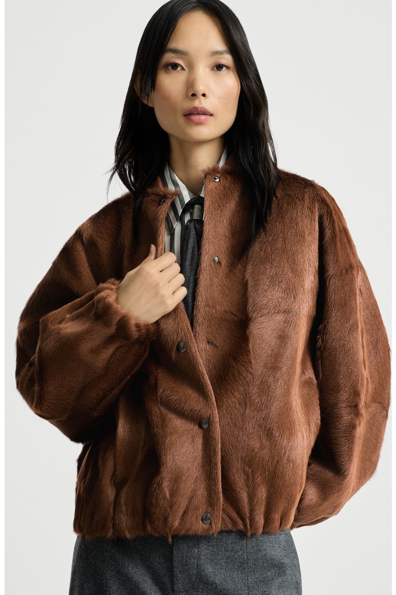 Cashmere shearling bomber jacket with monili, Alternate, color, Mahogany