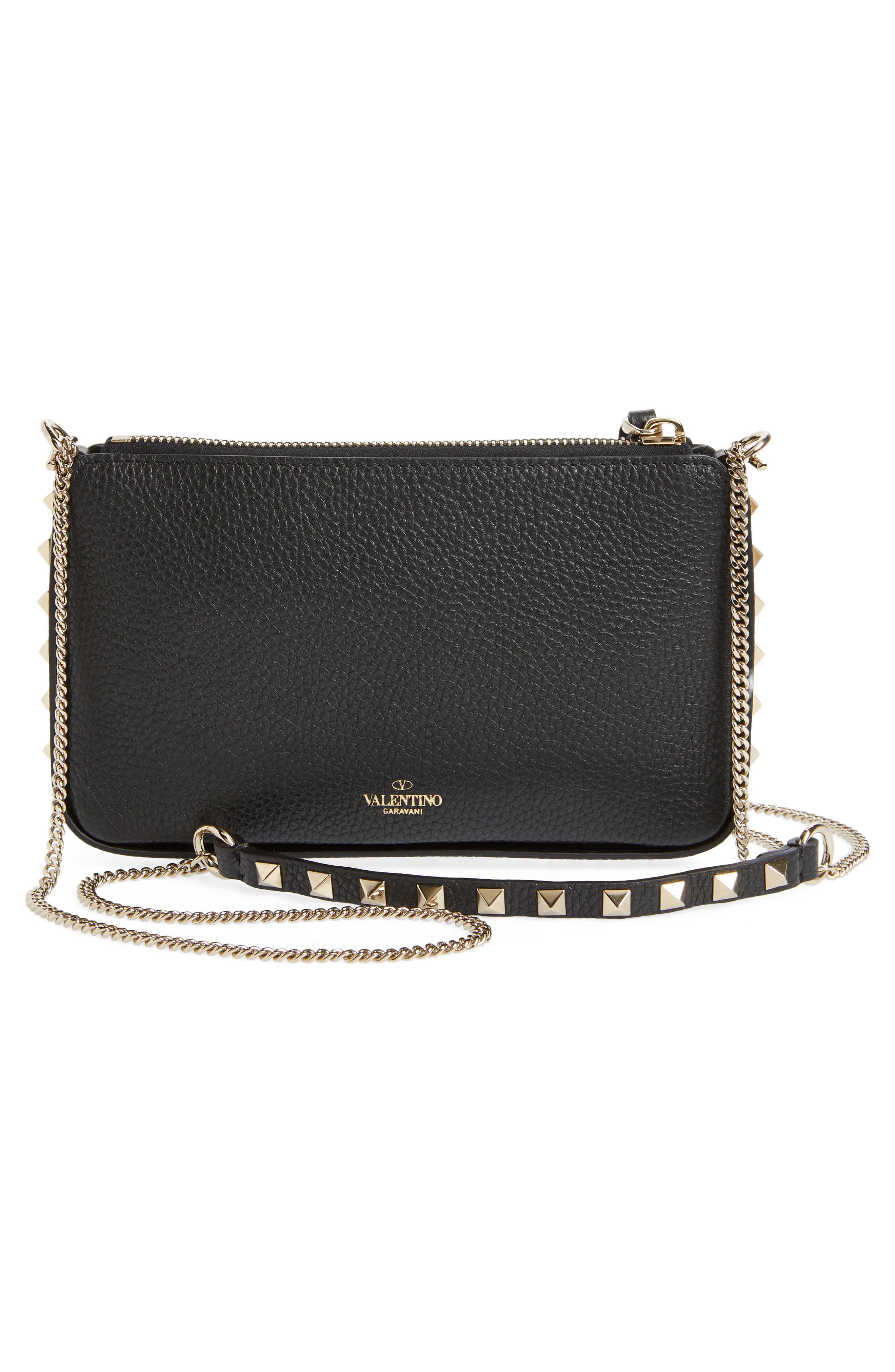 Valentino Garavani Rockstud Leather Pouch Shoulder Bag, Alternate, color, 