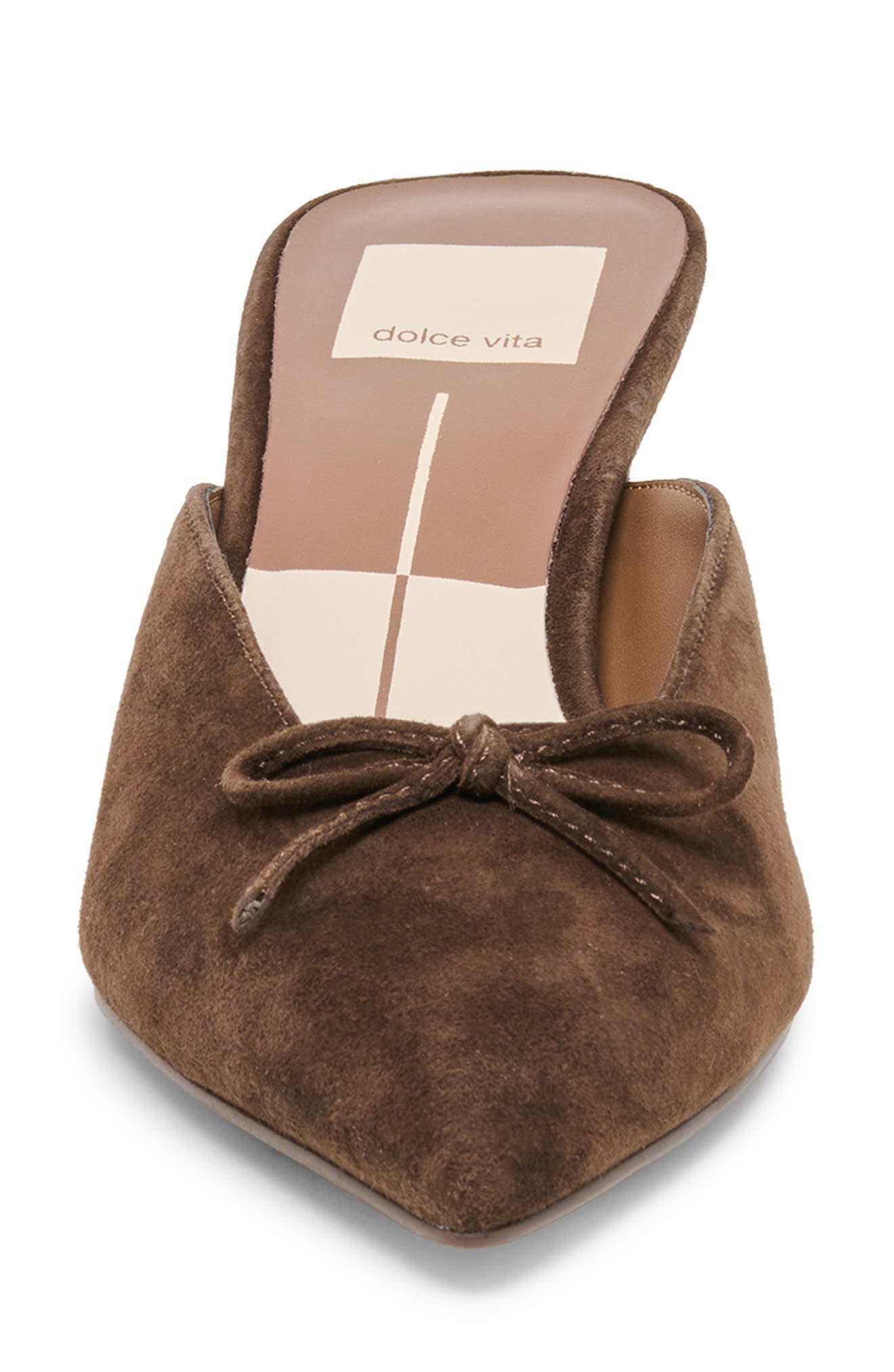 Cleo Pointed Toe Kitten Heel Mule, Alternate, color, DARK BROWN SUEDE