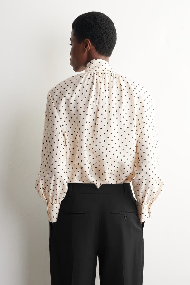 Scarf-Detail Polka-Dot Shirt, Alternate, color, IVORY / BLACK / POLKA DOT