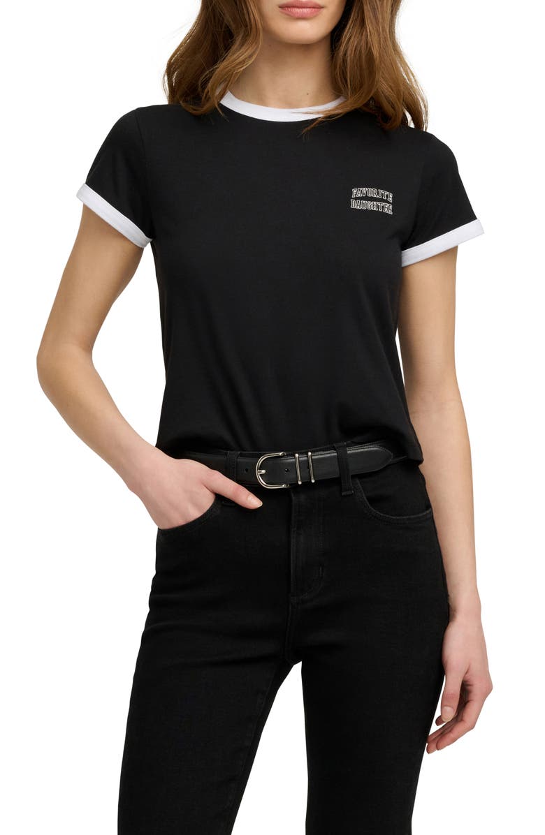 Favorite Daughter Logo Crop Ringer T-Shirt, Main, color, Black/ Off White