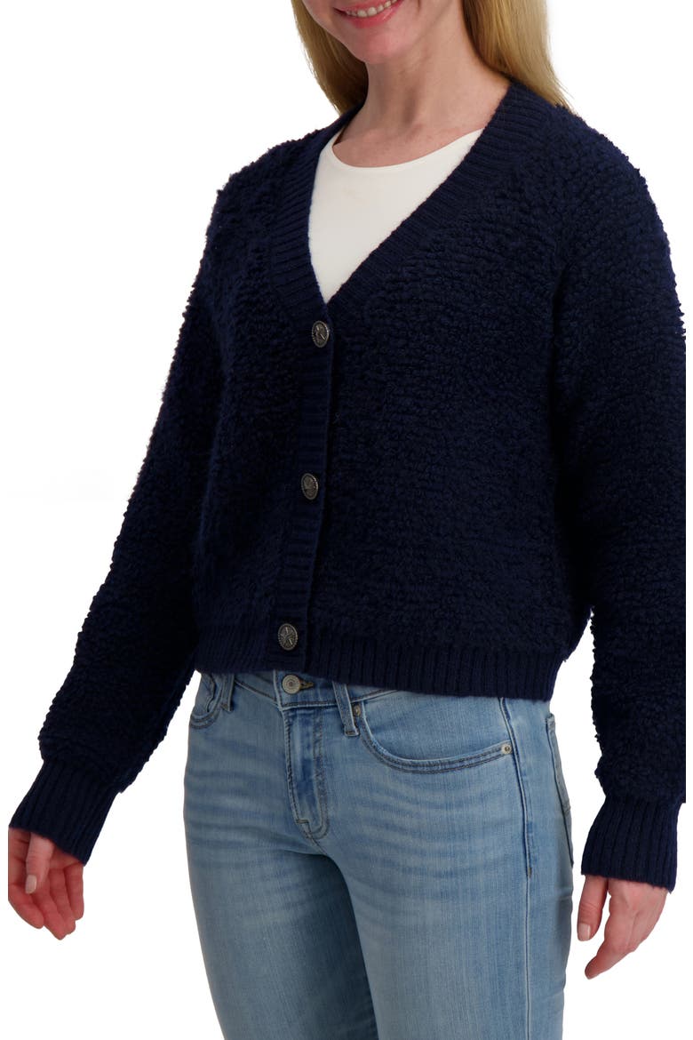 Raglan Sleeve Bouclé Cardigan, Alternate, color, BLACK IRIS