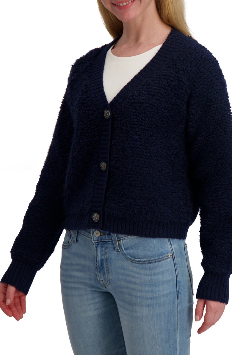 Lucky Brand Raglan Sleeve Bouclé Cardigan, Alternate, color, Black Iris