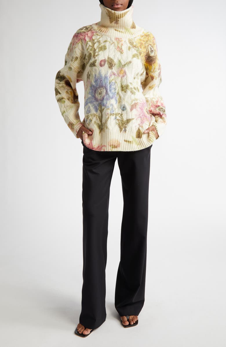 MONSE Chunky Floral Wool Turtleneck Sweater, Alternate, color, 