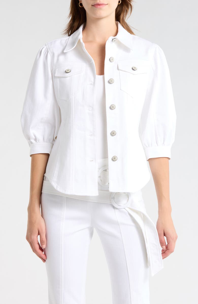 Cinq à Sept Louis Puff Sleeve Cotton Blend Jacket, Main, color, White