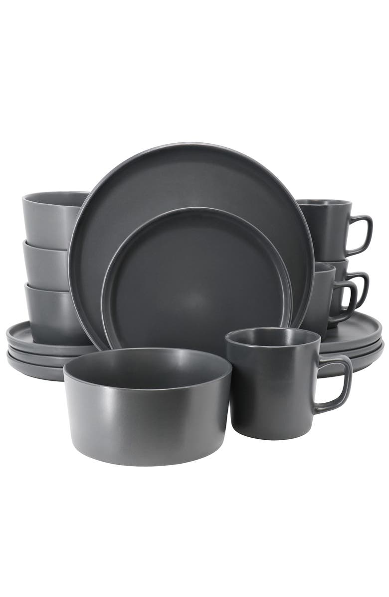 Elama Luxmatte Dark Grey 16 Piece Dinnerware Set, Main, color, Grey