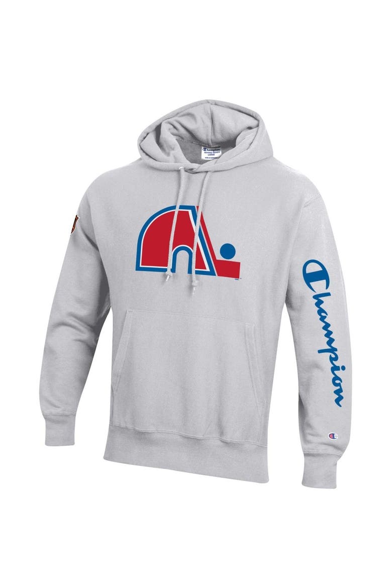 Men's Champion Heathered Gray Quebec Nordiques Reverse Weave Pullover Hoodie, Alternate, color, Heather Gray