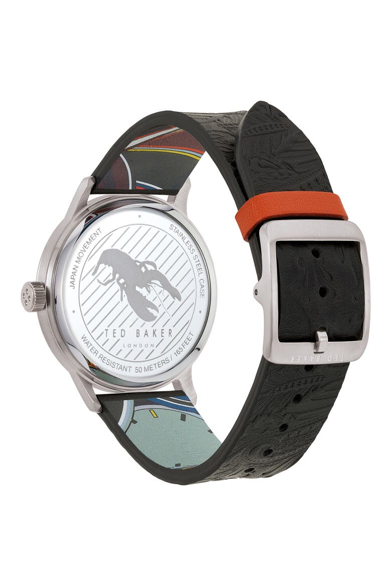Cosmop Leather Strap Watch, 40mm, Alternate, color, BLACK/ SILVER