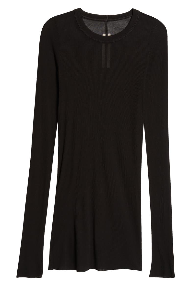 Rib Long Sleeve Sheer T-Shirt, Alternate, color, BLACK