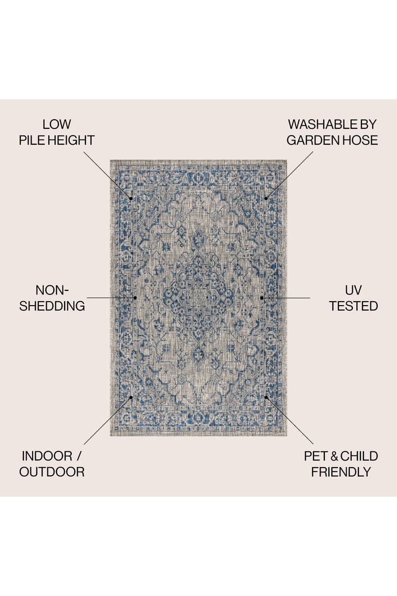 Rozetta Boho Medallion Textured Weave Indoor/Outdoor Area Rug, Alternate, color, Gray/Navy