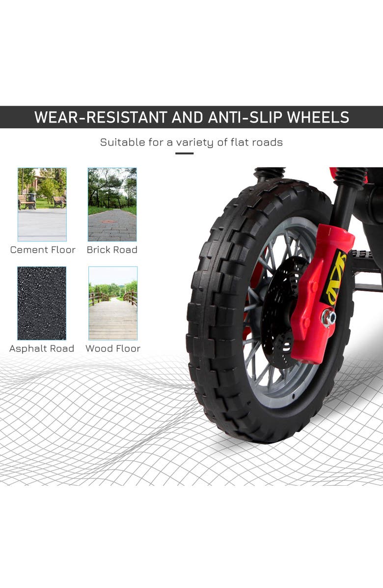 Aosom 6V Kids Motorcycle Dirt Bike with Training Wheels, Music, Lights, Alternate, color, Red