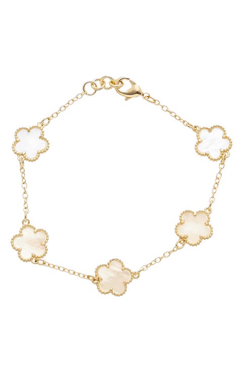 Mother-of-Pearl Clover Station Bracelet
