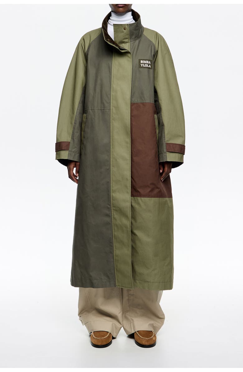 Bimba y Lola Patchwork Maxi Trench, Main, color, Khaki