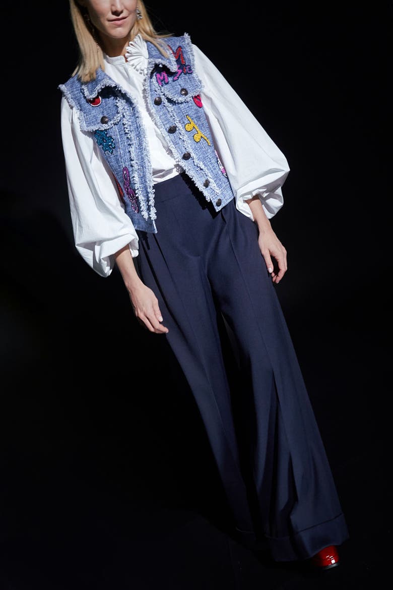 Wide Leg Pants With Cuff, Alternate, color, Blue