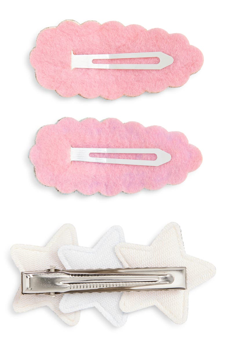Cara Kids' 3-Pack Assorted Star & Sparkle Hair Clips Set, Alternate, color, Teal