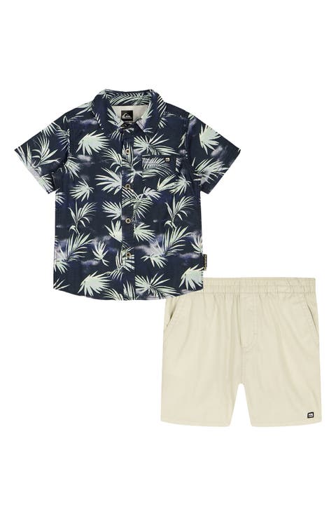 Kids' Print Short Sleeve Button-Up Shirt & Woven Shorts Set (Toddler)
