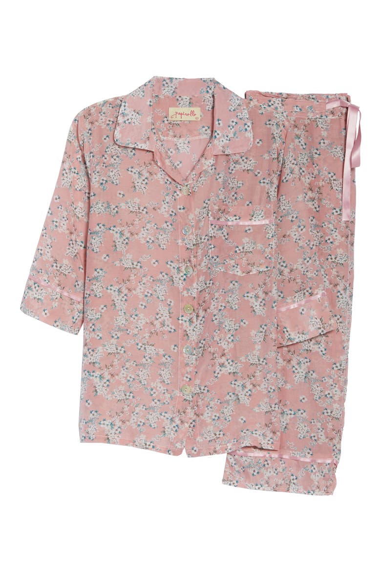 Isabelle Cotton & Silk Crop Pajamas, Alternate, color, DARK PINK