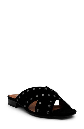 Chelsea Crew Olympia Studded Slide Sandal In Black Suede