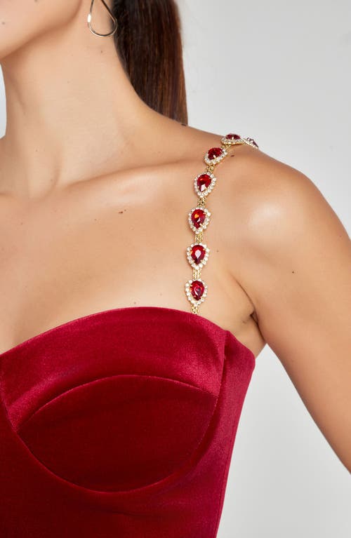 Nadine Merabi Harley Flare Velvet Jumpsuit In Red