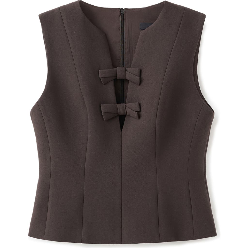 Mango Bow V-neck Vest In Brown