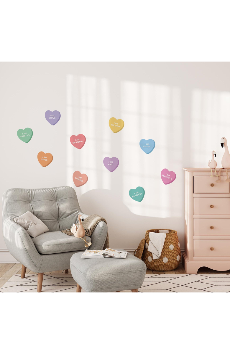 Cherrypick Peel and Stick Fabric Wall Stickers, Alternate, color, Bright Candy Hearts