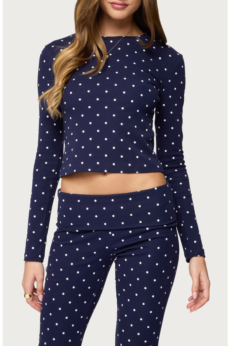 Daliya Polka Dot Crop Stretch Cotton T-Shirt, Main, color, NAVY
