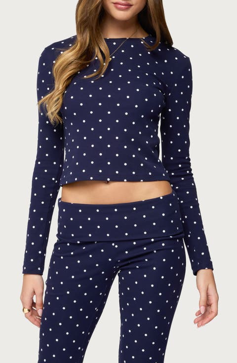Daliya Polka Dot Crop Stretch Cotton T-Shirt