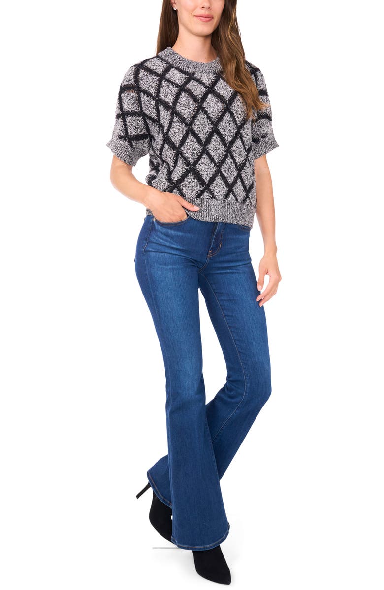 Halogen<sup>®</sup> Short Sleeve Diamond Stitch Sweater, Alternate, color, Rich Black/ White