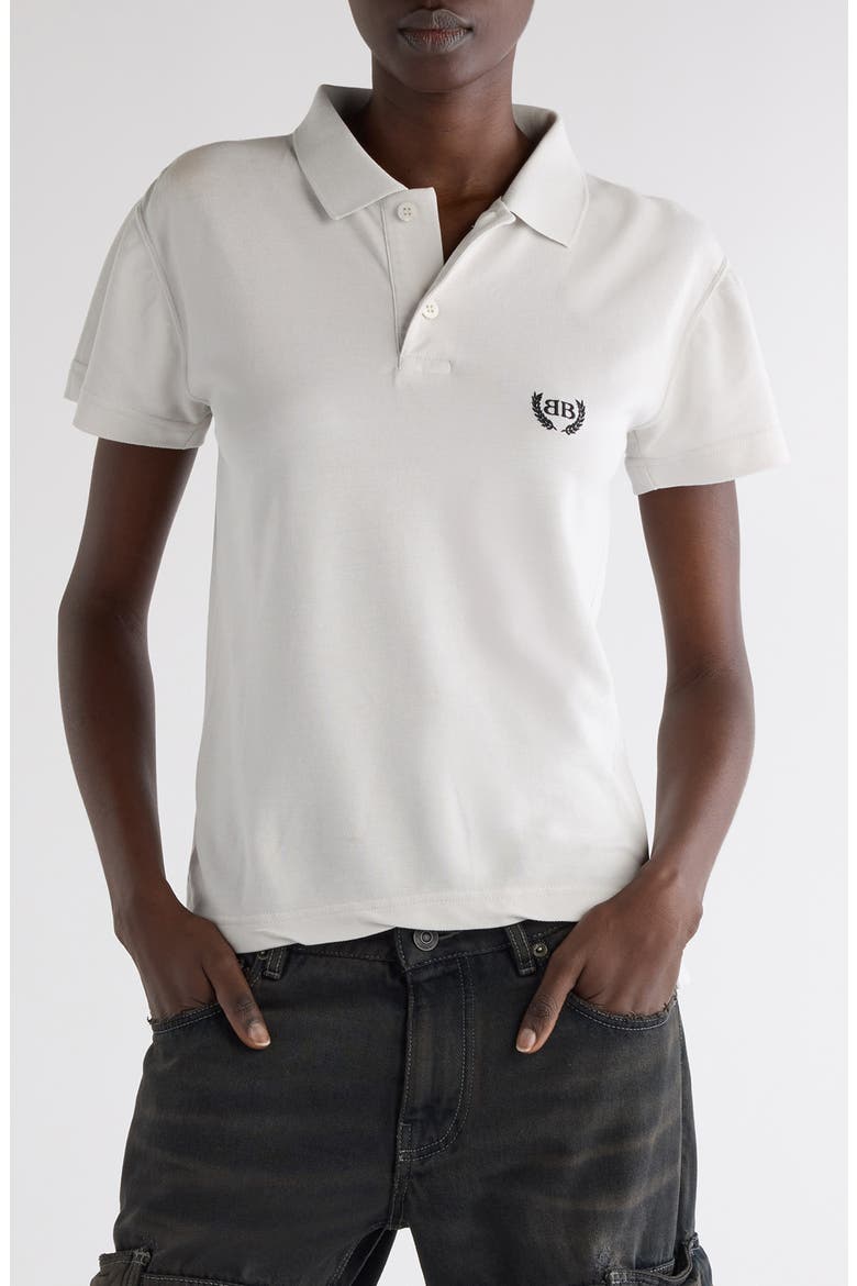 Laurel Embroidered Fitted Cotton Piqué Polo, Main, color, 9012 DIRTY WHITE