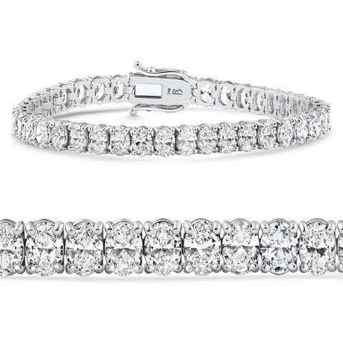16Ct TW Oval Diamond Tennis Bracelet 14k Gold 7" Lab Grown
