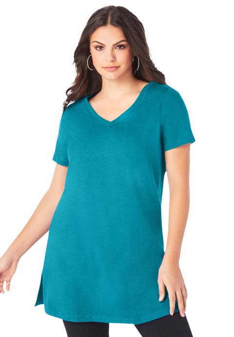 Plus Size Ultimate Cotton V-Neck Short Sleeve Tunic (Plus)