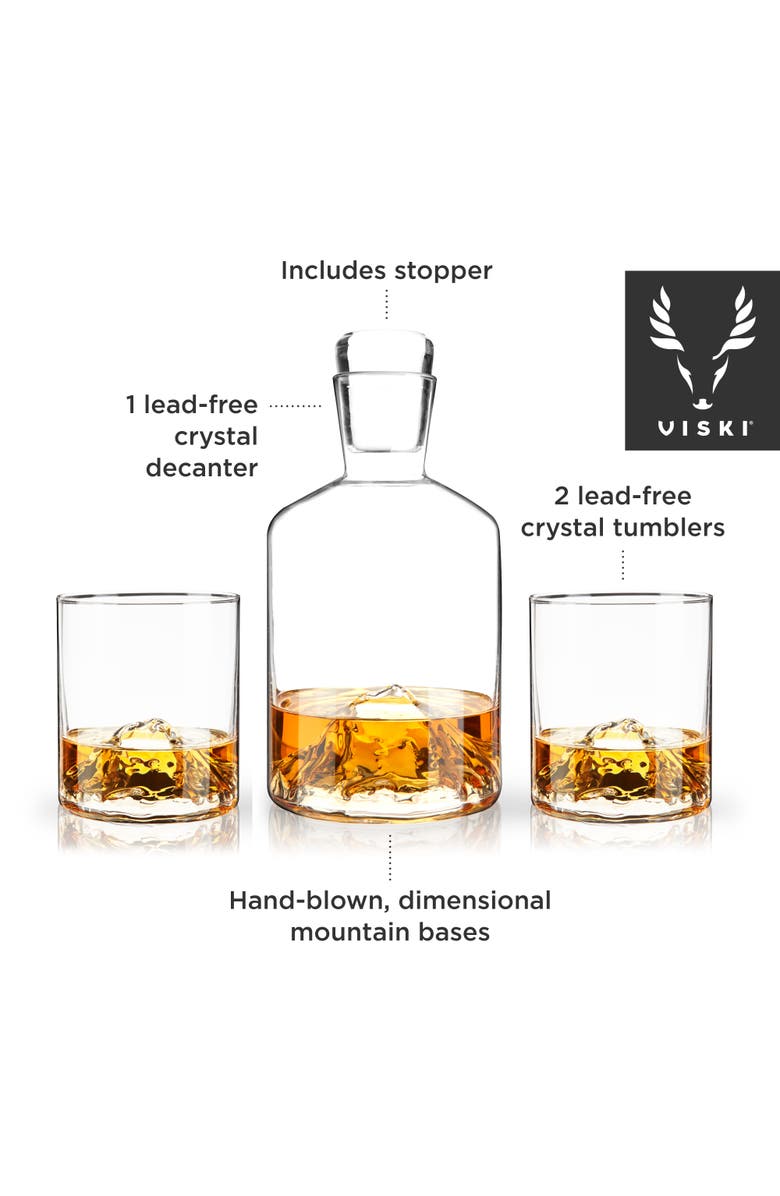 Viski Mountain 3-Piece Crystal Liquor Decanter and Tumbler Set, Alternate, color, Clear