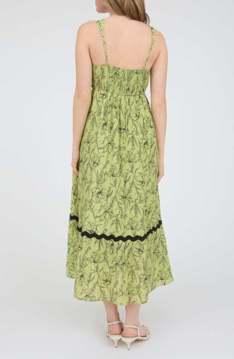 AUGUST SKY Floral Rickrack Trim Midi Sundress, Alternate, color, Kiwi