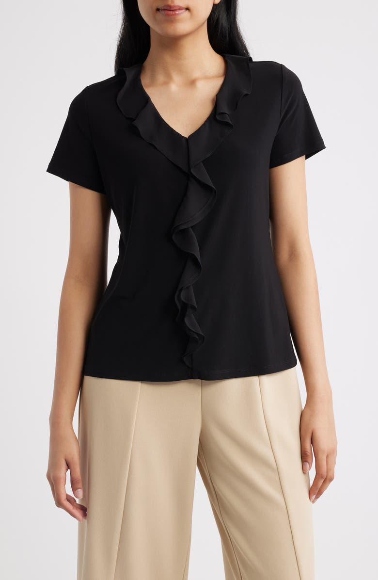 AK ANNE KLEIN Cascade Ruffle Front Top, Main, color,