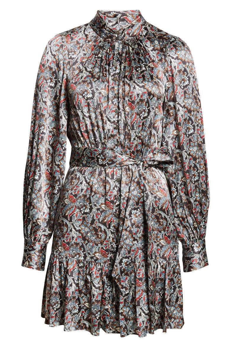Zoella Paisley Long Sleeve Silk Blend Minidress, Alternate, color, BLACK MULTI